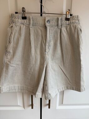 aerie Cream and Navy Pinstripe Long Shorts NWOT
